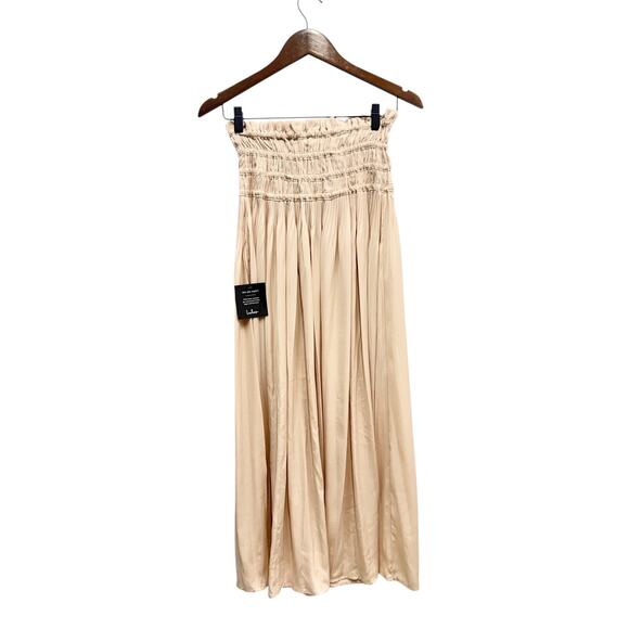Lulus Maina Beige Plisse Drawstring High-Rise Maxi Skirt size XS NWT - Picture 3 of 5